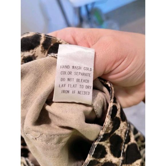 Macaron Boutique Ultra Flare Bell Bottom Raw Hem Pants Brown Black Leopard Sz M - Picture 6 of 6